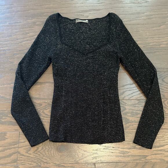 Anthropologie Black Metallic Pullover Sweetheart Sweater Size Medium - Picture 4 of 12